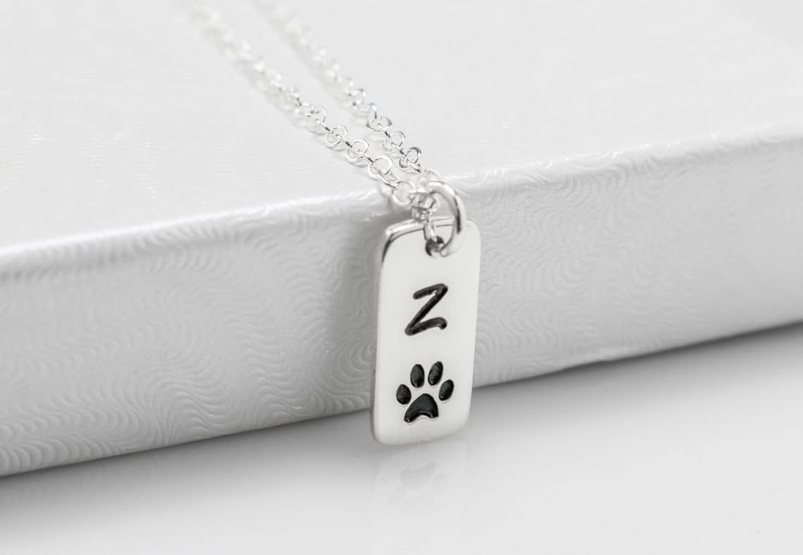 Cat or Dog Paw Print Necklace, Personalized Animal Tag Jewelry, Gift for Pet Lover Mom, 100% Sterling Silver