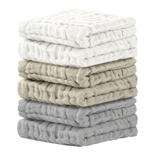 Image of Cuddle Campus Baby Washcloths 6 Packs, Muslin Washcloths Baby,Cotton Burp Cloths, Extra Absorbent and Soft Wash Clothes for Newborns, 12x12 Inches