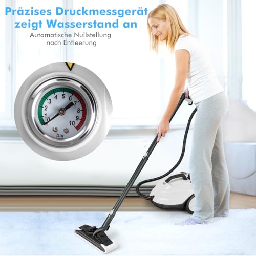 COSTWAY Myjka parowa 2000 W, ciśnienie pary: maks. 5 bar, temperatura do 160 ℃, wydajność powierzchniowa: 108 m², zbiornik 1,8 l, czas nagrzewania: 8 min, urządzenia parowe z 13 akcesoriami i kablem