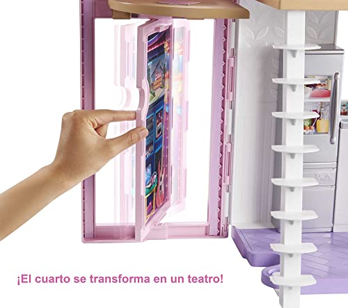 Barbie Casa Malibu, casa de muñecas de dos pisos plegable con muebles y accesorios (Mattel FXG57)