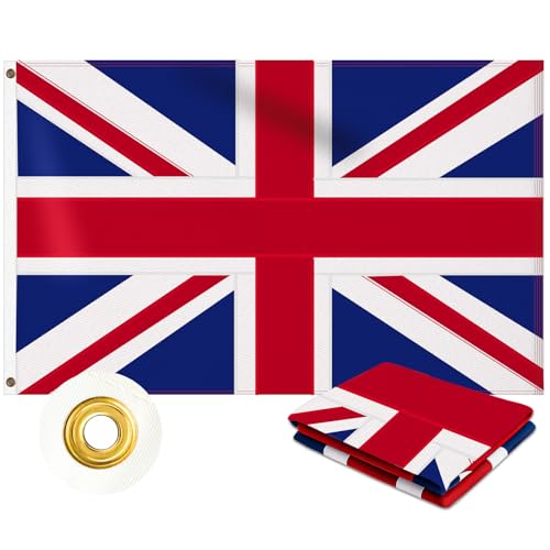 Bandeira do Reino Unido de 90 x 150 cm para exteriores, tecido Oxford 210D resistente de dupla face, costuras de 4 filas, bandeira do Reino Unido com 2 ilhós de latão para parede, jardim, interior e