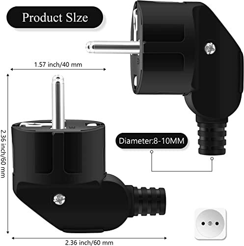 Schuko Stecker Winkelstecker 2 Stücke, Schutzkontakt-Stecker mit Knickschutztülle, Stecker 250V (16A), PABANCE Stromstecker Winkelstecker Aussen Wasserdicht, für 8-10mm Kabel, Schwarz