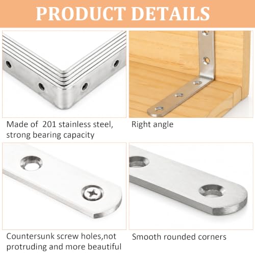 LANIAKEA 25 Pcs L Brackets for Wood with 150 Screws, 4 x 4 Inch Heavy Duty Corner Brace, Stainless Steel Angle Brackets for Furniture and Shelves by LANIAKEA - Used condition - Image 3