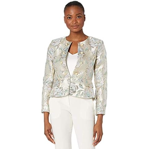 Tahari ASL Women's Faux Double Breasted Peplum Jacket Business Casual Blazer, Silver Sage Combo, 4 Cover