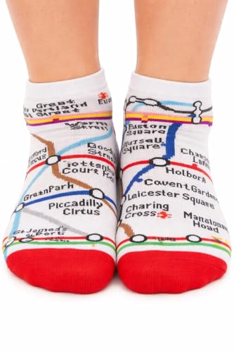 Image of 4-7 Socks London Underground White and Red Map Trainer Socks Gifts Women London Souvenirs (by LILAJ)