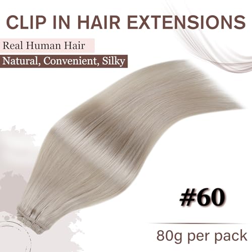 Hetto Clip in Hair Extensions Real Human Hair Platinum Blonde, Hair Extensions Clip in Human Hair Invisible - Image 2