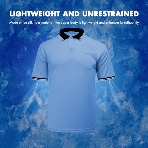 Men\'s Baseball Softball Umpire Shirt Short Sleeve Polo Ref Jersey Referee Gear - Sized for Chest Protector Light Blue S