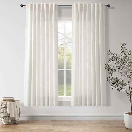 Image of Linen Curtains 63 Inch for Living Room Natural Linen 2 Panels