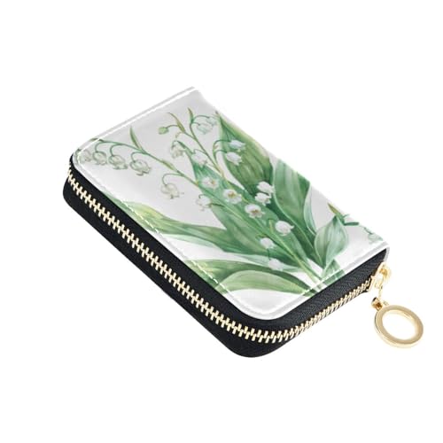 Bolaz Credit Card Holder Wallet RFID Blocking Zipper Card Cases Lilies Of The Valley 6 Leather Slim Small for Women Men