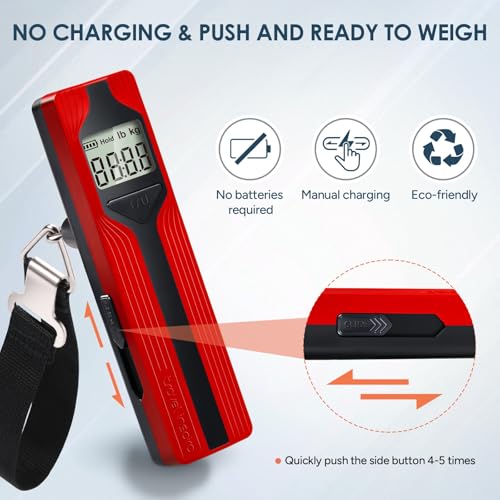 Image of travel inspira Luggage Scale Battery-Free, Travel Essentials, Portable Handheld Digital Suitcase Weight Scale for for Travel Accessories, 110lbs /50kg (Red)