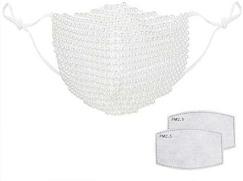 SAILA Halloween Masquerade Pearl Face Mask - Fashion Reusable Music Festival Pearl Mask for Lady (Pearl-White)