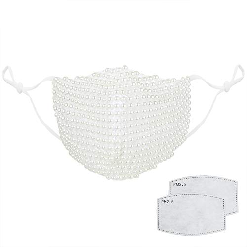 Saila Halloween Masquerade Pearl Face Mask - Fashion Reusable Music Festival Pearl Mask For Lady (Pearl-White) #TOP1