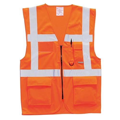 Image of Portwest Berlin Executive Hi-Vis Vest Visibility Reflective Safety Security Work Top ANSI 2, Orange, XXL