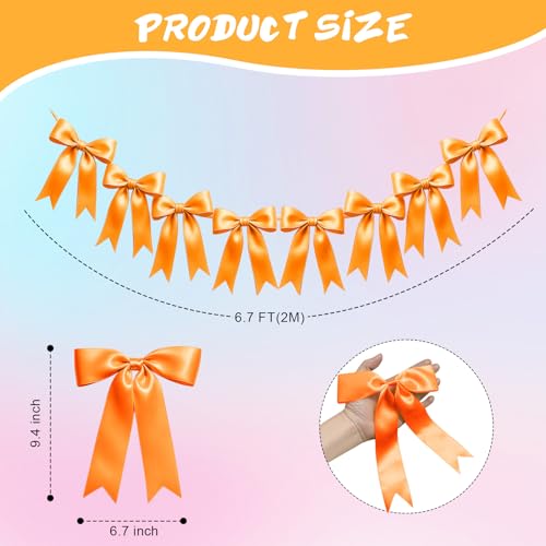 Image of 2 Strings of 16PCS Golden Yellow Bow Garlands Banner Decoration,Pre-Strung Satin Ribbon Ornaments for Birthday,Christmas,The Fall Festival,Thanksgiving,Halloween,Anniversary,Wedding,Baby Shower