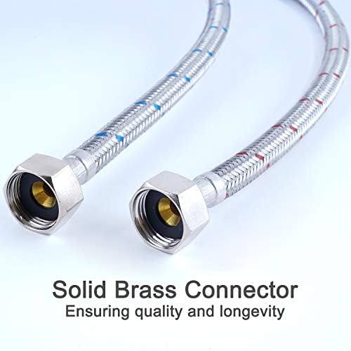 Hibbent Pack of 2 Kitchen Faucet Connector Monobloc Flexible Braided Stainless Steel Supply Hose, Universal Replacement, Kink and Leak Proof M10 x1/2 Fitting 600mm Long