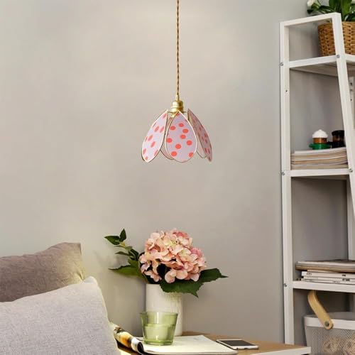 Petal Fabric Lampshade Pendant Light with E26/E27 Metal Base Lamp Single Heads Living Room Decorative Hanging [4]