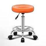 Tabouret rond à roulettes avec repose-pieds réglable en hauteur en cuir synthétique pour salon de tatouage (orange)