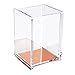 Zodaca [Deluxe Acrylic Design] Soft Touch Square Pen Pencil Ruler Brush Holder Cup Desktop Stationery Makeup Organizer, Clear/Rose Gold