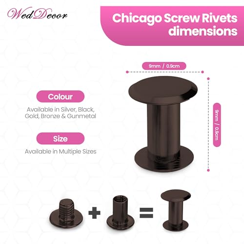 Rivets Chicago en laiton noir Weddecor 9 x 9mm de qualité supérieure - 3