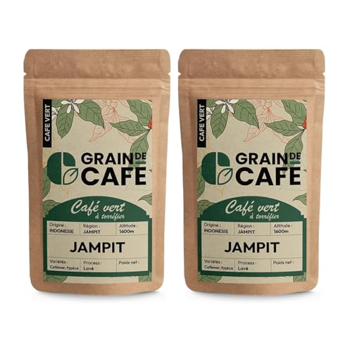 Café Vert en Grain Indonésie Java Jampit| Lot de 2 × 1 kg | 100% Arabica Non Torréfié | Café Brut à Torréfier Maison | Arômes Cèdre, Tabac, Épices | Idéal Machine à Cafe Grain