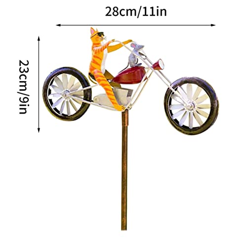 Frog Windmill, Garden Iron Art Cat Riding Motorcycle Wind Spinner With Stake Pole, Metal Cat Mouse Sculptures For Yard Lawn Patio Decoration #TOP2