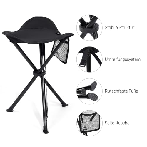 EVER ADVANCED Klapphocker Faltbar Dreibeinhocker Ultraleicht, Campinghocker 53.3cm Hoch 102KG Belastbar mit Seitentasche, Tragbarer Angelhocker Klappbar für Camping Jagd Wandern Angeln