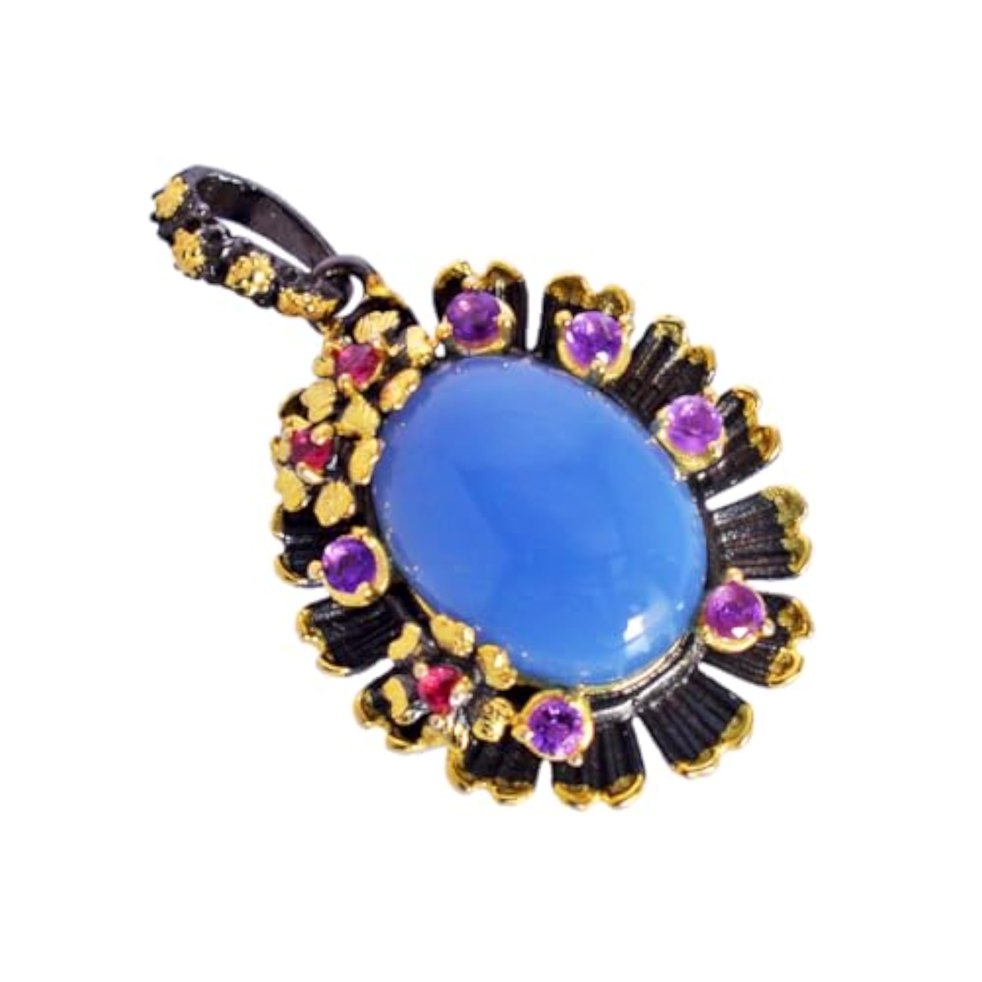 Authentic Blue Chalcedony & Amethyst Gold Plated 925 Sterling Silver Dainty Necklace