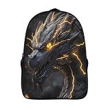 Black Dragon Head Niños Bolso Golden Lightning Mochilas Escolares Adolescentes Para Escuela Intermedia Mochila Escolar Niño Y Niñas Juveniles Instituto Bolsas Escolares 16inch