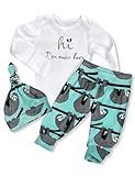 WIQI Newborn Baby Boy Clothes Hi Im New Here Long Sleeve Baby Onesie+Green Sloth Pants with Hat 3Pcs New Born Clothes Baby Boy Outfits
