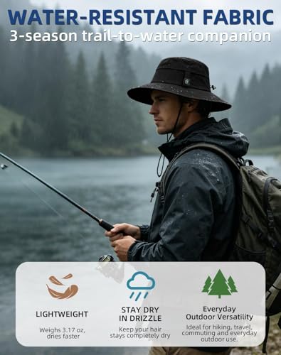 ZOORON Sun Hat for Men Women Detachable Compass, Boonie Hats UPF 50+ Fishing Hat, Lightweight Foldable Bucket Hats for Hiking, Camping, Fishing Black - image 4