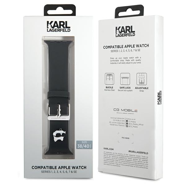 KARL LAGERFELD KLAWMSLCNK Correa de reloj para Apple Watch 38/40/41 mm, correa negra 3D de goma Choupette Heads, Silicona