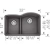 BLANCO, Cinder 441600 DIAMOND SILGRANIT 40/60 Double Bowl Undermount Kitchen Sink with Low Divide, 32 X 21