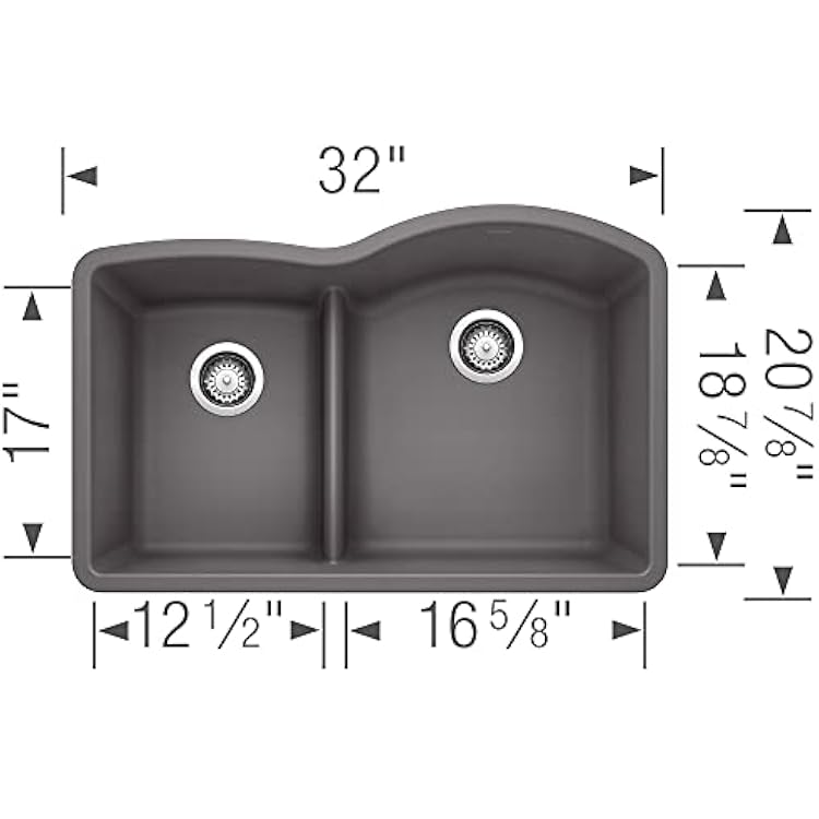 BLANCO, Cinder 441600 DIAMOND SILGRANIT 40/60 Double Bowl Undermount Kitchen Sink with Low Divide, 32 X 21