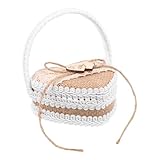 VOSAREA Cesta de Yute Artesanal para Anillos de Boda Compacta y Versátil con Diseño Rústico Elegante Adecuado para Ceremonia y Niñas Flores