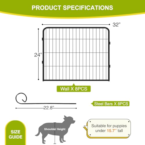 Image of BestPet Dog Playpen 24 Inch 8 Panels Heavy Duty Metal Pet Exercise Pen Indoor Outdoor Without Door Fence Panels Anti-Skid Expandable Design