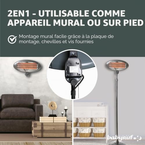 Olympia 98759 BS 55 Radiateur sur Pied Chauffage Rayonnant pour La Térasse, Le Jardin et La Maison Infrarouge Noir (Noir) – vue 6
