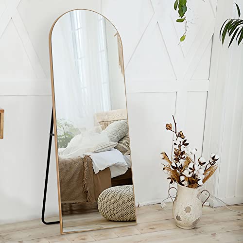 Image of PexFix Arched Full Length Mirror Arched Wall Mirror Floor Mirror with Stand Contemporary Full Length Mirror with Gold Wood Frame,60''x20'' (USAM019)