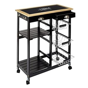 Home Deco Factory Desserte A roulettes Bistrot Maison Et Bazar Rangement De Cuisine, MDF, Noir-Bois, 67 x 35 x 81