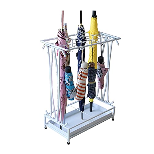 BHFPFZA Commercial Metal Umbrella Stand with Large Capacity, Removable Drain Tray & Hooks - Ideal for Hotels and Offices