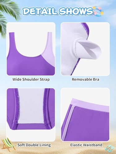Image of Girl's 3 Piece Bikini Bathing Suit Printed Sport Swimsuits with Shorts Cove Up Sets Teen Girl's Swimwear