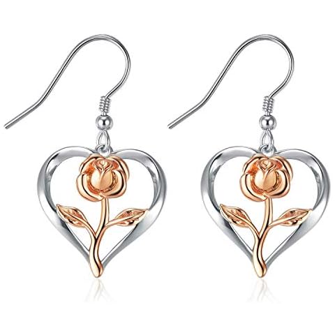 Rose Earrings for Women, Rose Earring Dangle, 925 Sterling Silver Dangle Drop Earrings, Unique Heart Earrings Gifts for Mom Wife Girlfriends on Christmas, Thanksgiving, Valentine's Day, Birthday Cover
