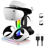 JDGPOKOO Charging Stand for PlayStation VR2, Charging Station for PSVR 2 with VR Headset Display Stand, Controller Charging Dock for PS5 VR2 with LED-Charging Indicator, 7 Light Mode, Type-C Cable