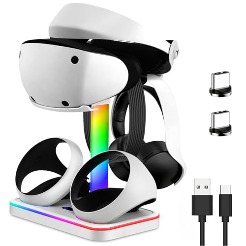 JDGPOKOO Support de charge pour PlayStation VR2, station de charge pour PSVR 2 avec support d'affichage pour casque VR, station de charge pour PS5 VR2 avec indicateur de charge LED, 7 modes