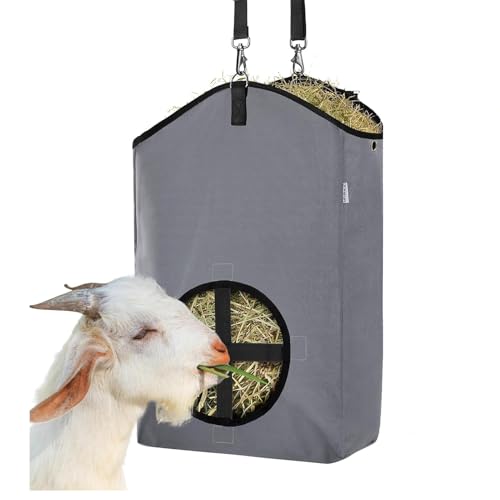 MIYABALA Goat Hay Feeder,Hay Bags for Goats,Horses,Sheep,Premium 600D Oxford Cloth,with Metal Fastener and Adjustable Open Feed Hole for Slow Feeding,Easy to Fill and Hang with Large Opening
