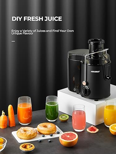 Image of HOUSNAT Centrifugal Juicer for Whole Fruit and Vegetables, 3 Speed, 400W | (MAX Power 800W) Juicer Machines with 65MM Wide Chute,Quick Extraction BPA-free, Cleaning Brush plus Recipe Book Included
