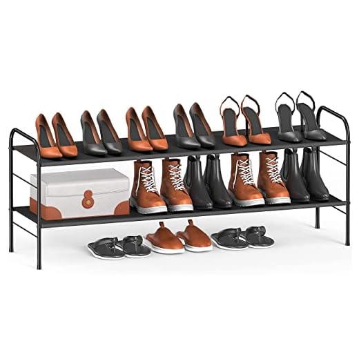 Coonoor 2-Tier Long Shoe Rack Storage for Wide Shoe Shelf Organizer,Black