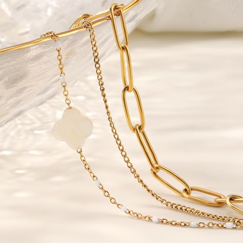 YADUDA Dainty Four Leaf Clover Bracelet for Women 18K Gold Plated Stainless Steel Lucky Clover Link Bracelets Wrist Jewelry for Women4