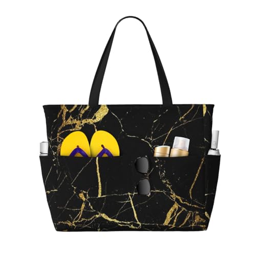 Sac de plage marbre or noir spacieux pour ranger toutes vos affaires sans effort cet été