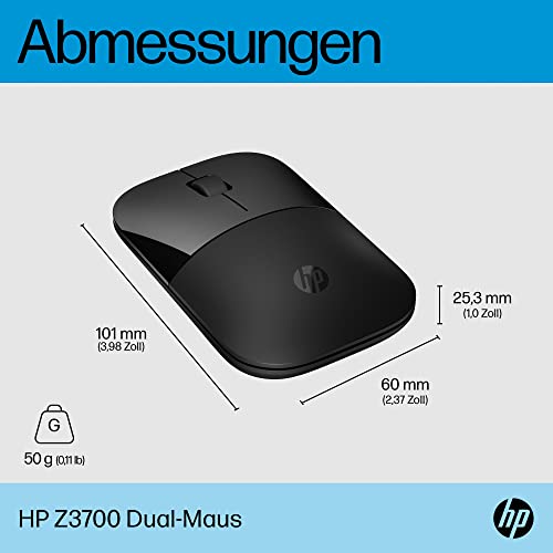 Mouse sem Fio HP Z3700 - Plug and Play com Dongle USB e Bluetooth, com até 1600 DPI, Bateria de até