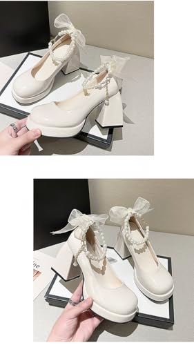 Cute Elegant Shoes with Pearl Charms Mary Jane Slip-ons Chunky Platform Comfy Slip-Resistant Lightweight Softy Casual Sandals Kawaii Y2K Pretty Pastel Gifts for Women & Girls3